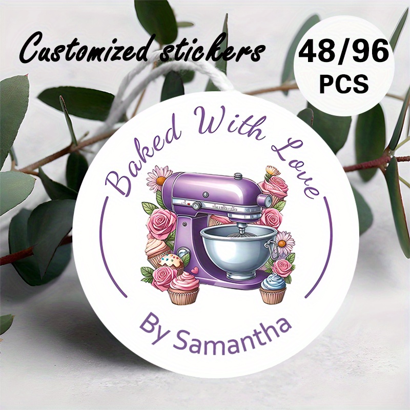 TEMU Customize 48/96 Round Stickers With A 'baking' Theme, Allowing For Personalized Text. Designed With And Cupcake Motif, Are Perfect For Promoting