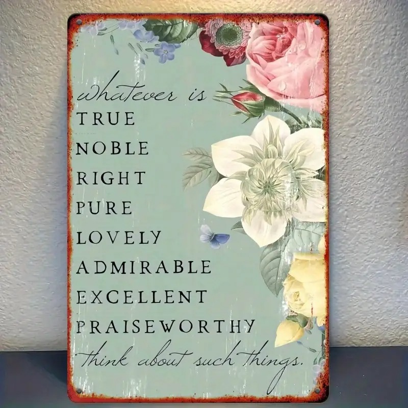 TEMU 2d Flat, 2d Flat 1pc Vintage Floral Scripture Wooden Wall Decor, With " Is True, , , Pure, Lovely, , , " Inspirational Quote - Rustic Style
