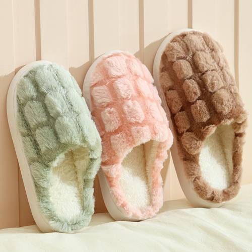 Fluffy Grid Loop Thick Sole Closed Back Slippers for Women Winter Daily Indoor Non Slip Soft Lightweight Bedroom Living Room Guest Casual Footwear, Women Shoes
