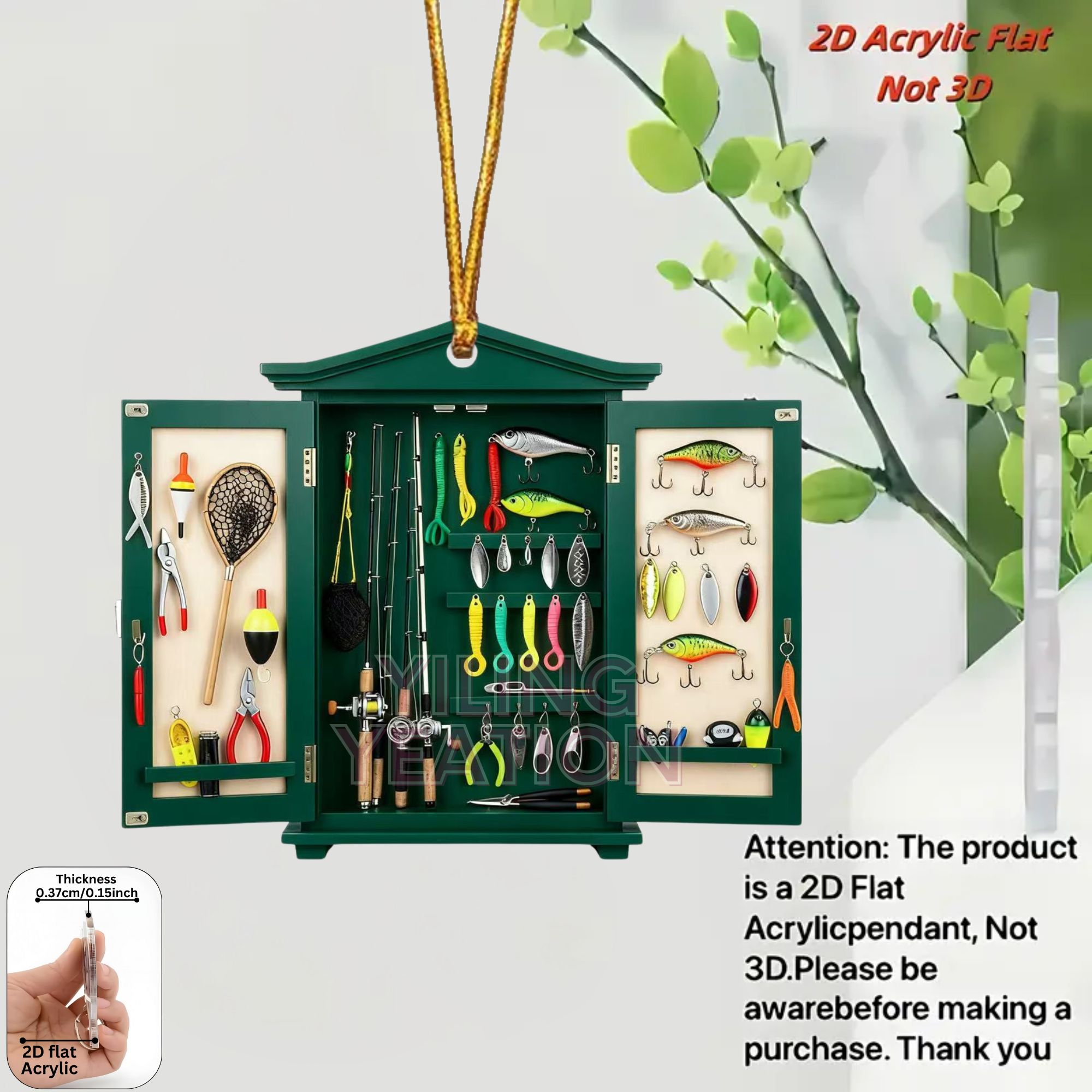 TEMU 2d Flat - 1pc/8pcs Fishing Tool Box Pendant, Flat 2d Acrylic Pendants, Outdoor Yard, Birthday Christmas Decorations, Scene Decor, Home Decor,
