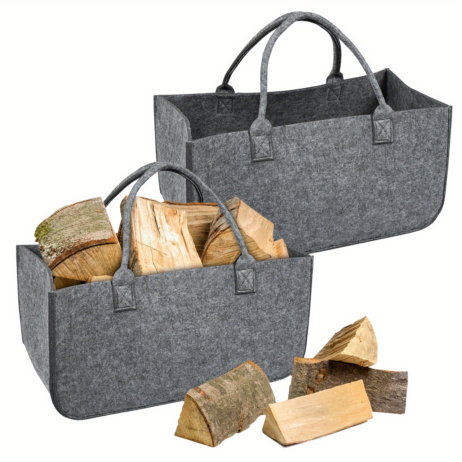 E-shop Set aus 2 strapazierfähigen Filzkörben – Holz-/Zeitungstasche/Markttasche mit Griffen
