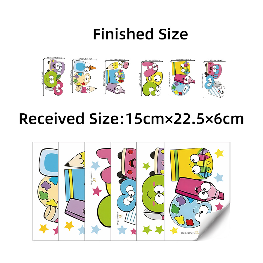 TEMU 6 Sheets Back To School Window Stickers, Colorful Stationery And Vehicles With Scene, Double-sided Electrostatic Window Clings, For Room