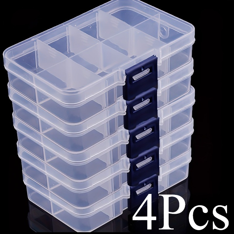 TEMU 4-pack Clear Plastic Storage Boxes With Adjustable Dividers - 8 Compartments, Dust-proof Lid | Multi-functional Organizer For Bead Storage For,