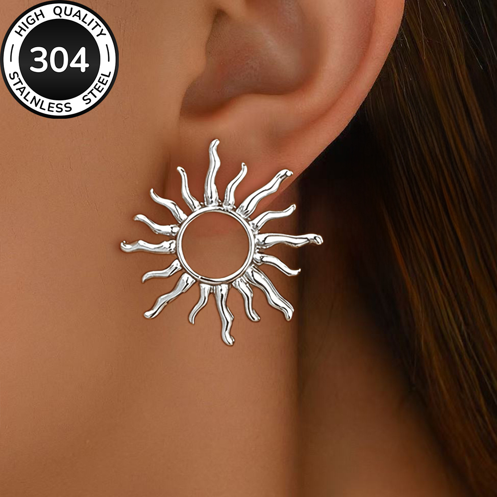 Women's High-Quality Stainless Steel Golden Sun Stud Earrings