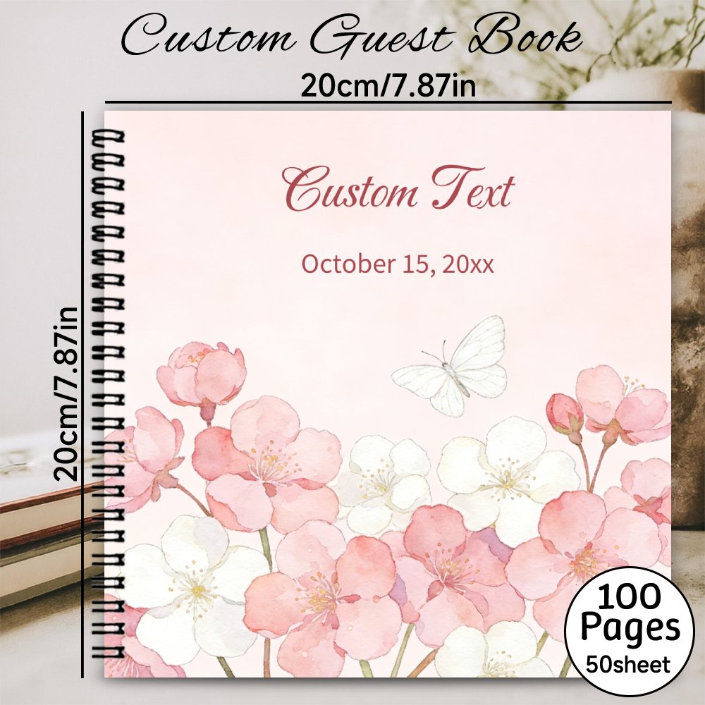 TEMU 1pc Custom Spiral Guestbook, Blank - Page Guest Book, Personalized Guest Book & Meaningful Gift Souvenir Album For Family & With Watercolor Pink