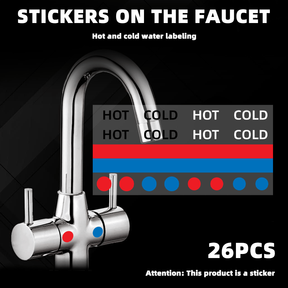 TEMU Hot And Cold Water Differentiator Label Sticker Set, 26 Sheets/set, 1 Set Includes 26 Transparent Small Hot And Cold Water Identification