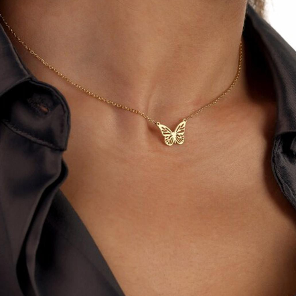 A Minimalist Hollow Butterfly Pendant a Stylish Necklace for Women Featuring a Unique Short Clavicle Chain That Embodies Light Luxury Making It a Perfect Gift