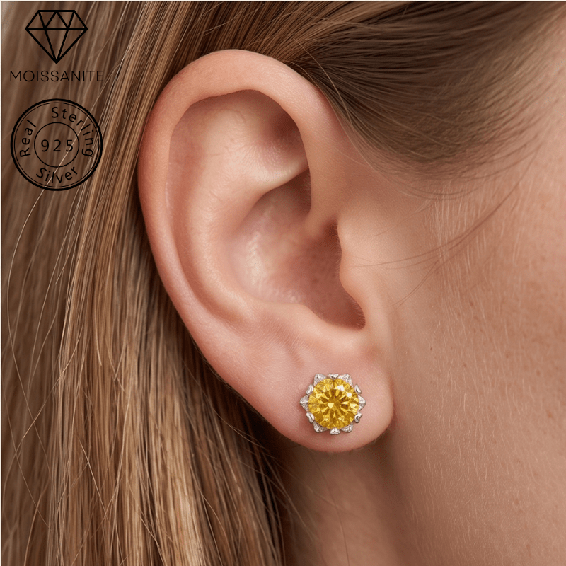 Women's Exquisite Yellow Moissanite Snowflake Stud Earrings