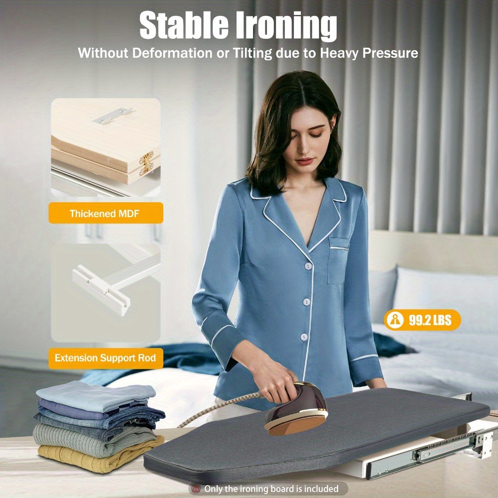 Gray 180° Retractable Ironing Board Closet Folding Pull-out Stow Away