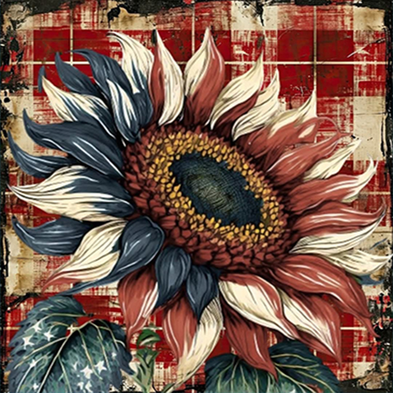 5D Diamond Painting Kit Suitable for   Wall Decor - Retro Sunflower with   Color Scheme, Round Beads & Vibrant Colors, DIY Frameless for,, Holiday Gift, Assembly Craft Project