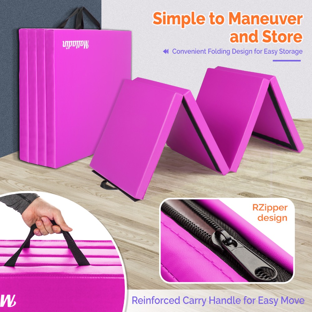 4 - Fold Purple Gymnastics Mat With Carrying Straps: Pvc & Epe Construction, Training