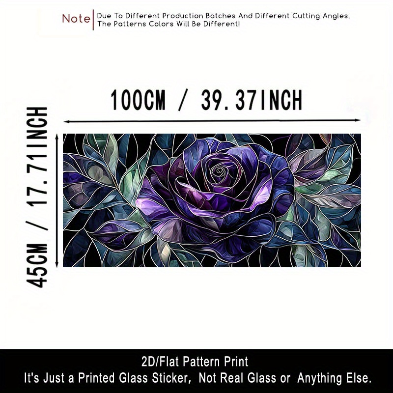 TEMU 2d/flat 1pc Frosted Glass Film Purple Black Rose Bush Dark Tone Glass Window Film, Transparent Pvc Adhesive Glass Door Window Decoration,