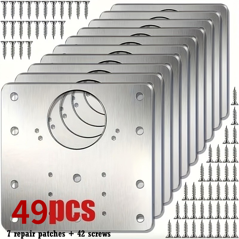 E-shop 49-teiliges Reparaturplatten-Set mit Schrauben – 7 Reparaturplatten 42 Schrauben, Schrank-Scharnier-Reparaturplatte mit Schrauben,