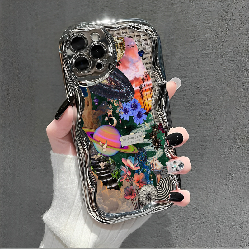 Image of Phone Case - Tpu Design Electroplated Cream Wave Phone Cover, Protects Against Damage, Breathable And Resistant To , Compatible With For Iphone 11, 12, 13, 14, 15, 16 Plus Pro Xsmax X/ Xs Ddnyblk