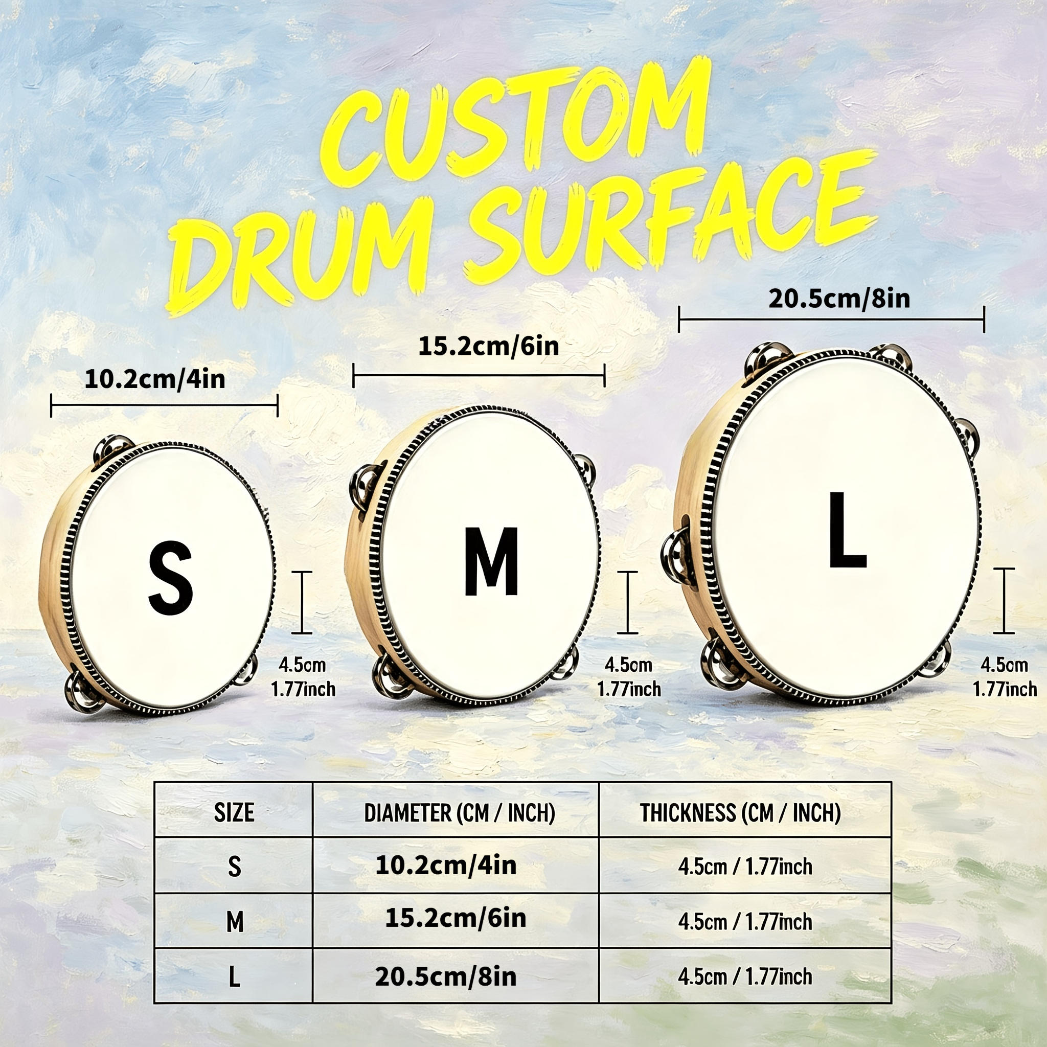 TEMU Custom Logo Photo & Graphic Personalized Handheld | Choose From 4-inch/6-inch/8-inch Sizes, Thickened Durable Wooden Drum Body, Suitable For