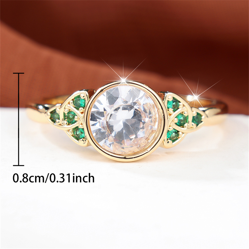 Golden Retro Pave Ring with Leaf-Shaped Decorative Zirconia