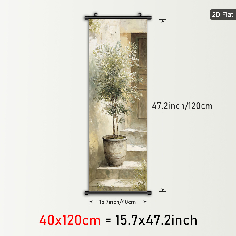TEMU 2d Flat, 1pc Framed Olive Tree Plastic Hanging Painting, Potted Plant Canvas Wall Art, Rustic Style Scrolls Painting Posters, Natural Scenery