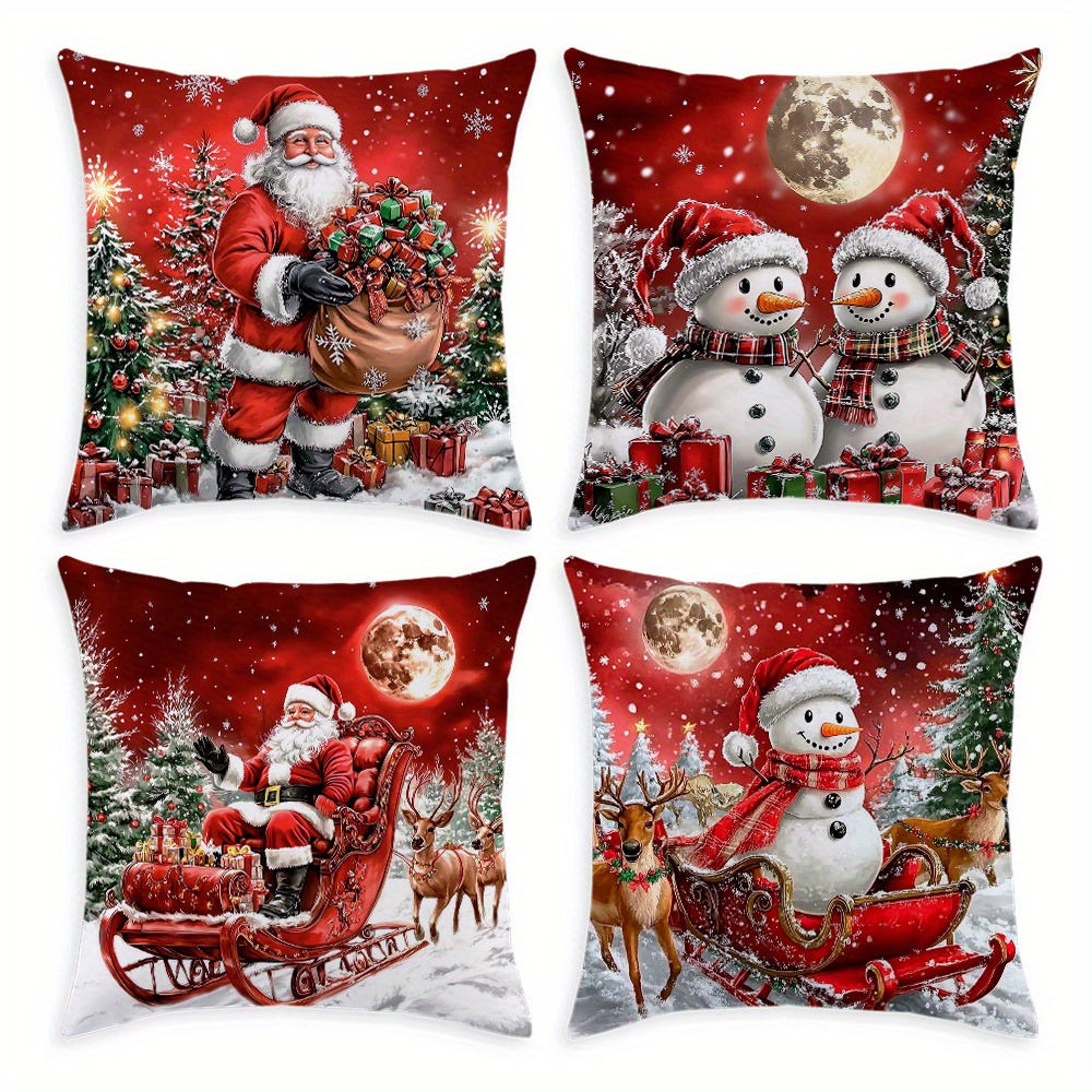 TEMU 4pcs/ Set Christmas Throw Pillow Covers, Santa Claus & Snowman Cushion Case, Xmas Decorative Pillow Cover, For Room Bedroom Couch Sofa, Home