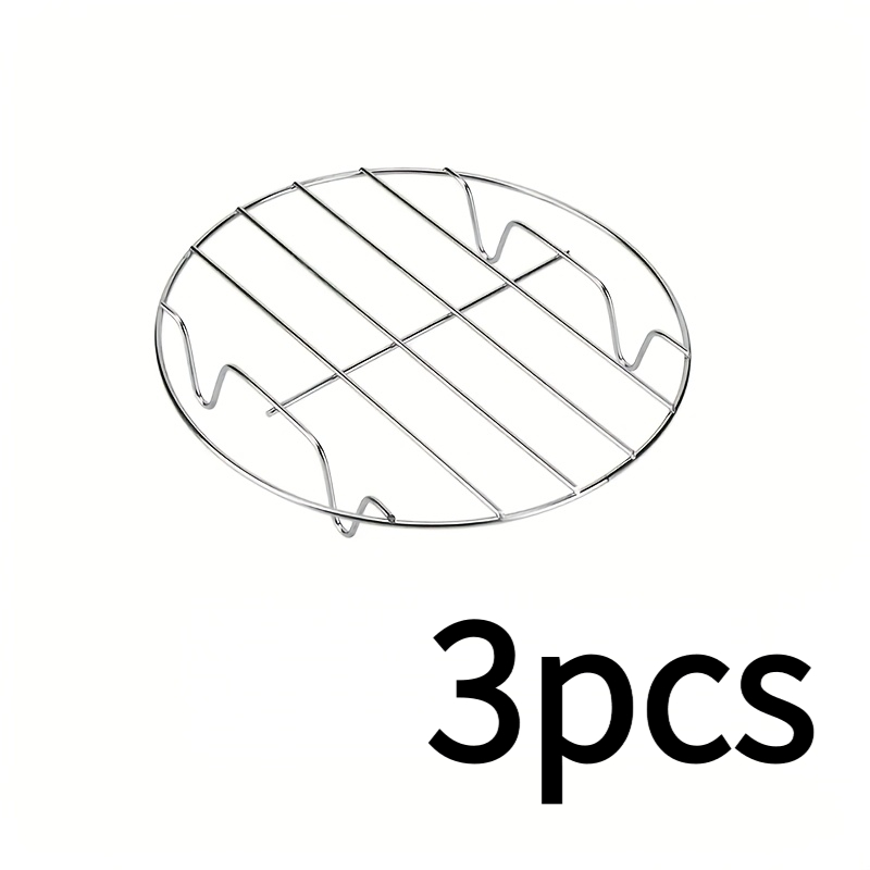 TEMU 3pcs Stainless Steel Round Multifunctional Steaming And Baking Rack- : Steaming Rack/oven Cooling Rack/pot Cooling Rack, Compatible With Various