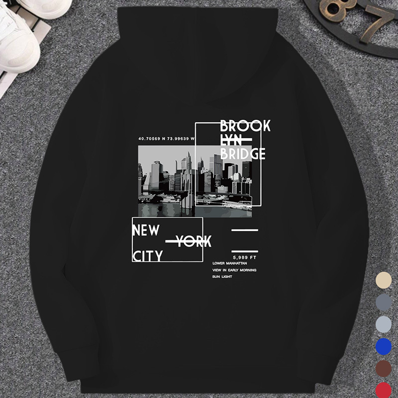 

1pc Men' Pullover City , Letter Graphic, Knitted , Regular Fit, Drawstring , Long , /