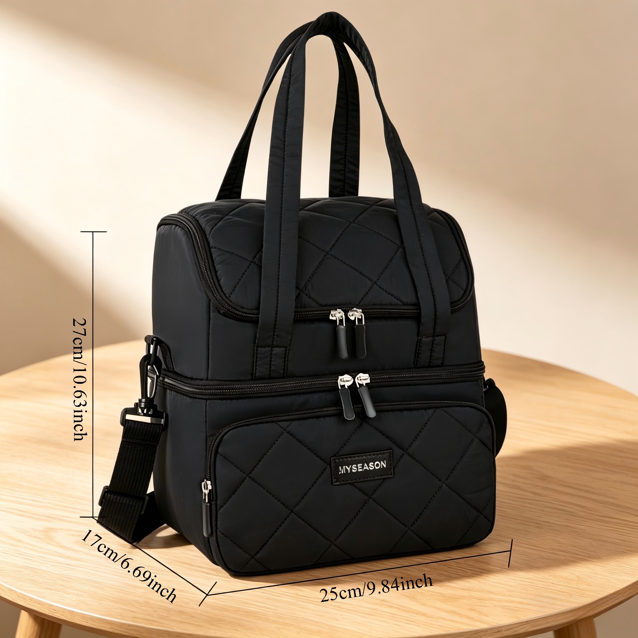 TEMU Nouveau sac à déjeuner double couche, grand sac à main de grande , boîte à lunch Bento, sac de - de camping pour sorties, sac isotherme pour