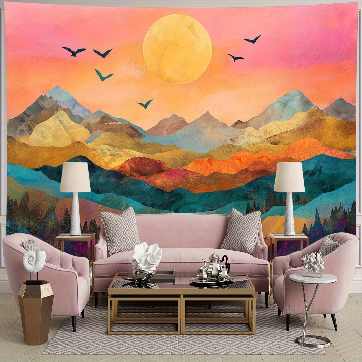 Vibrant Mountain Landscape Tapestry Wall Hanging For Bedroom Home_voghion.com