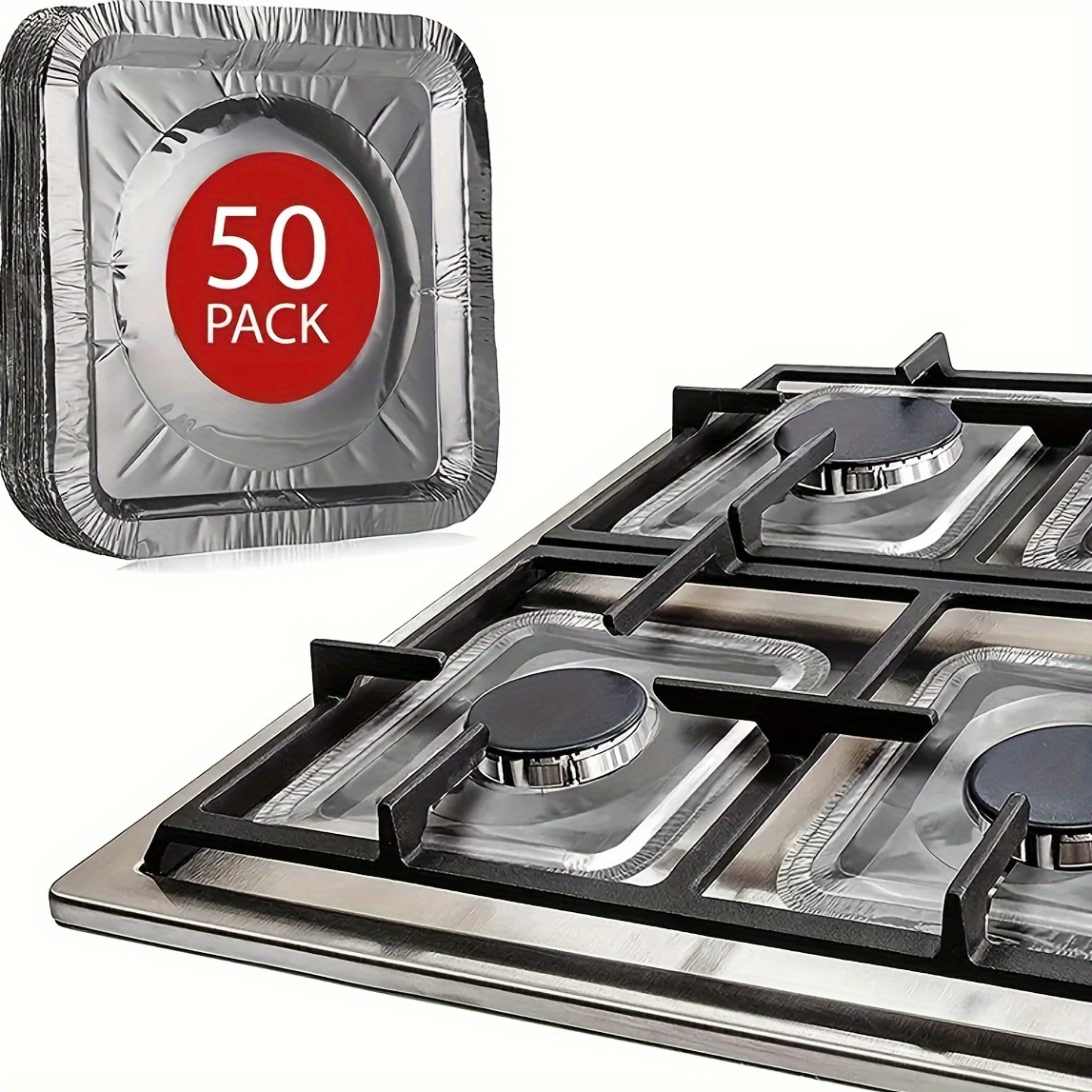 

50pcs Disposable Aluminum Gas Stove Burner Covers, 8.5" Square, Heat-resistant - Thick Kitchen Cooktop Protection Pads, Ideal For Home Use & Cooking Needs, Stove Top Protectors