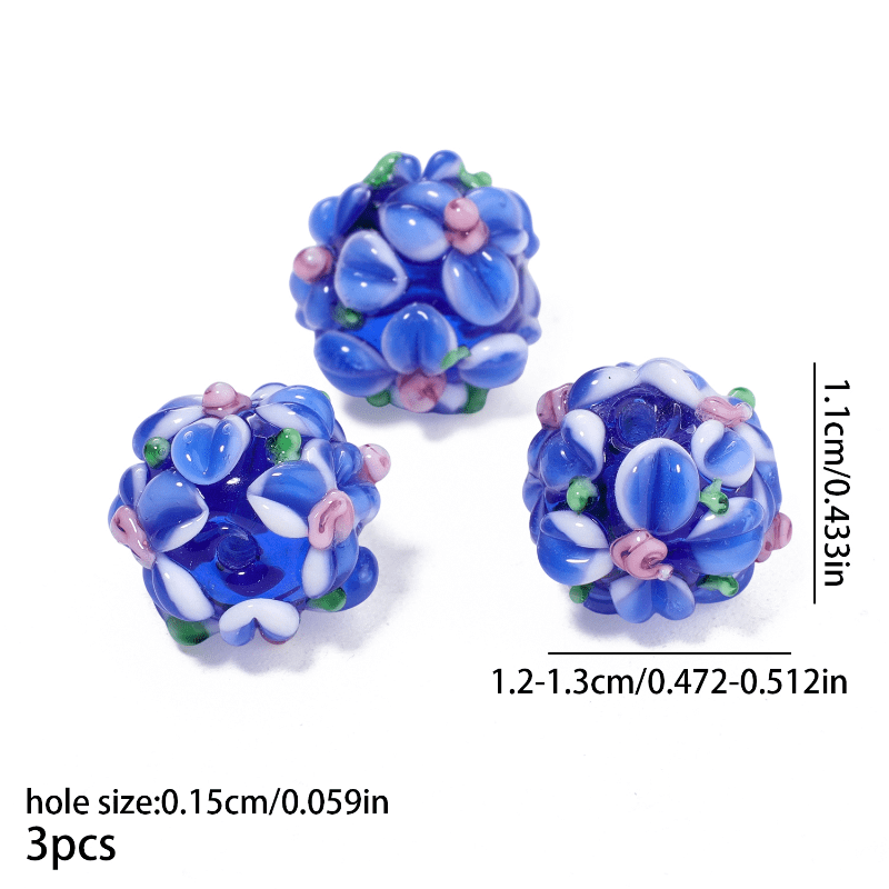 TEMU A Collection Of Beautiful Hydrangea Patterned Glass Beads Featuring A 1.5mm Straight Hole, Perfect For For Charm Jewelry Such As Bracelets And