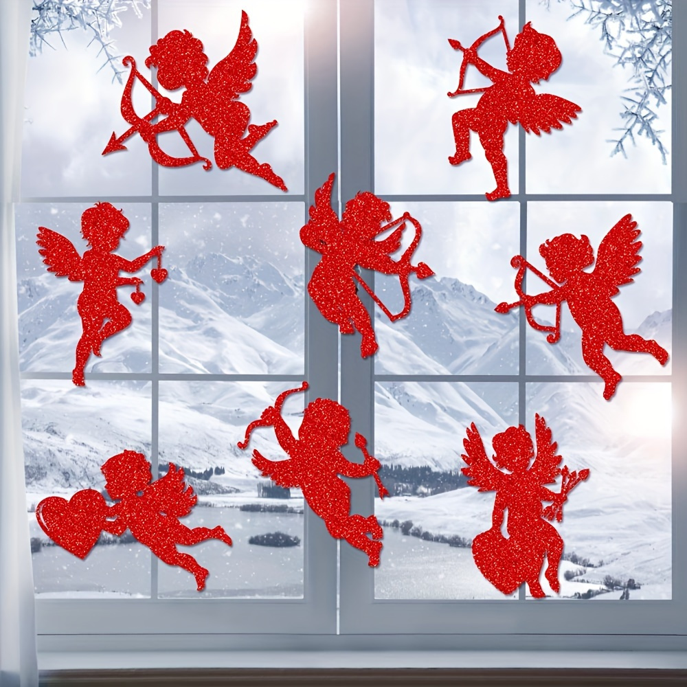 

8pcs Valentine's Day Cupid Window Clings, Modern Non-adhesive Static Decals, Love-themed Party Window Decorations, Wedding Scene Decor, No Electricity Or Feathers Required