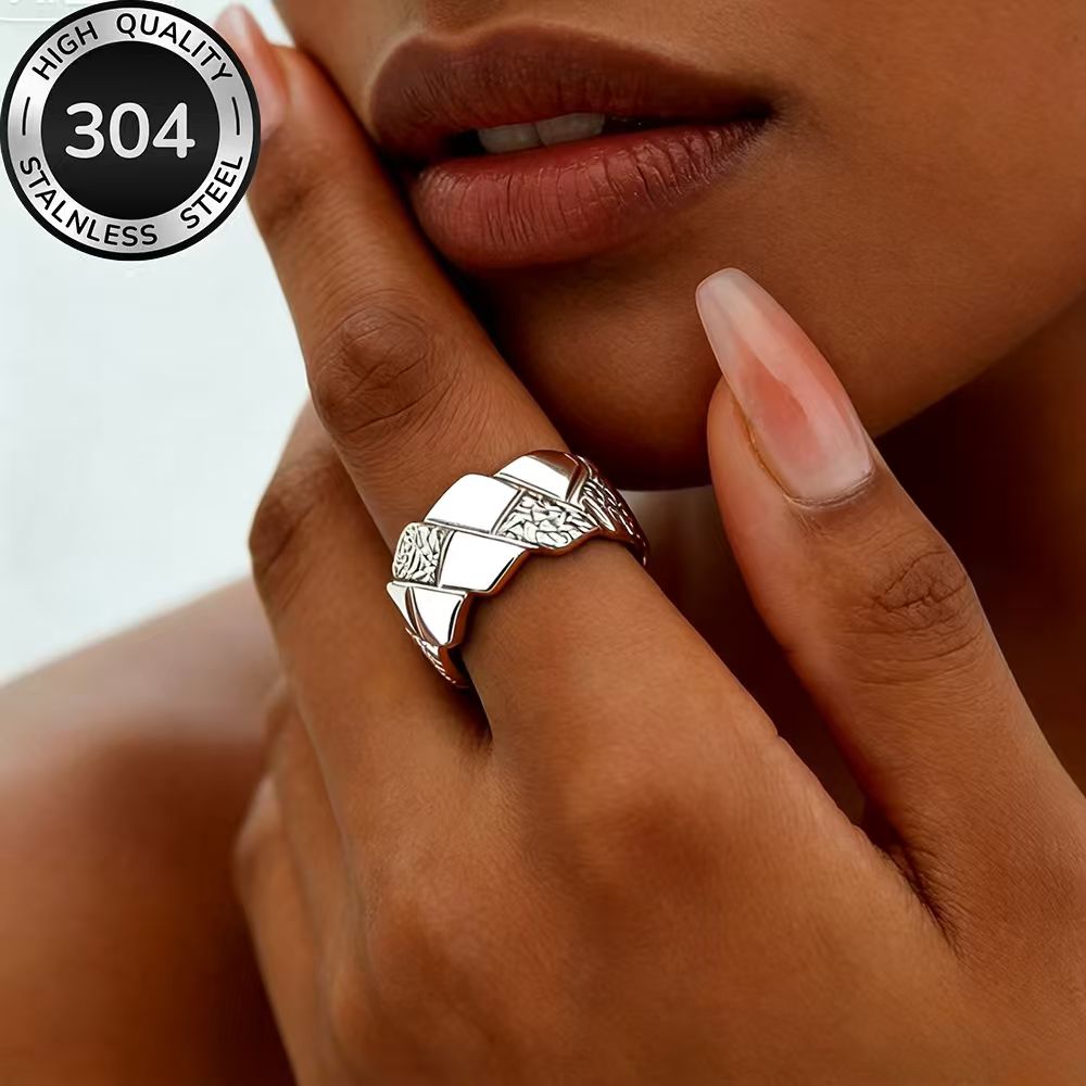 TEMU Anillo abierto ajustable de acero inoxidable hipoalergénico de calidad, resistente a la decoloración, elegante, un anillo de mujer con estilo