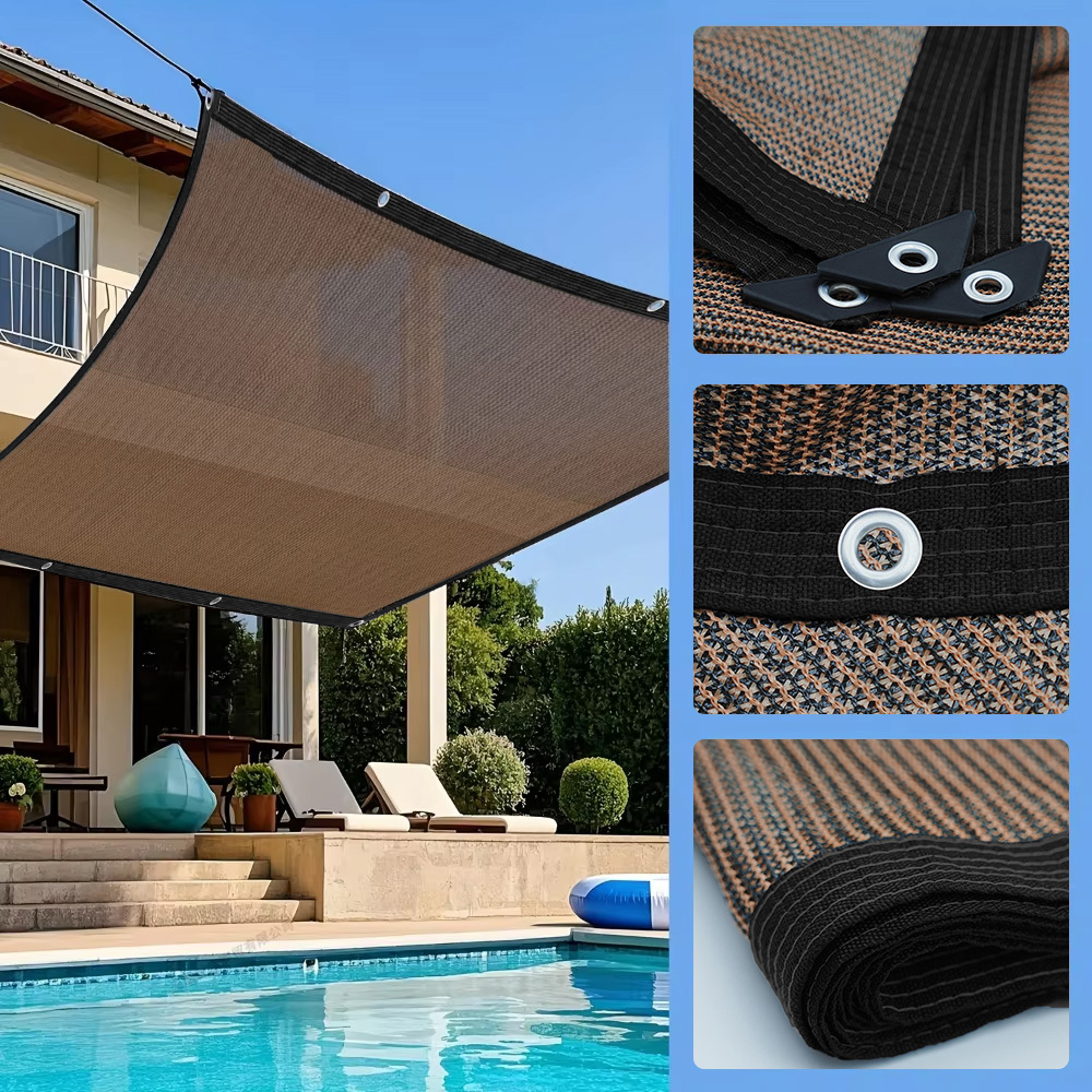 1 unidad de malla de sombra con protección solar del 50% | Lona de malla con ojales para cubierta de plantas, sombra para patio, pérgola de jardín, invernadero, cochera, kennel, color café