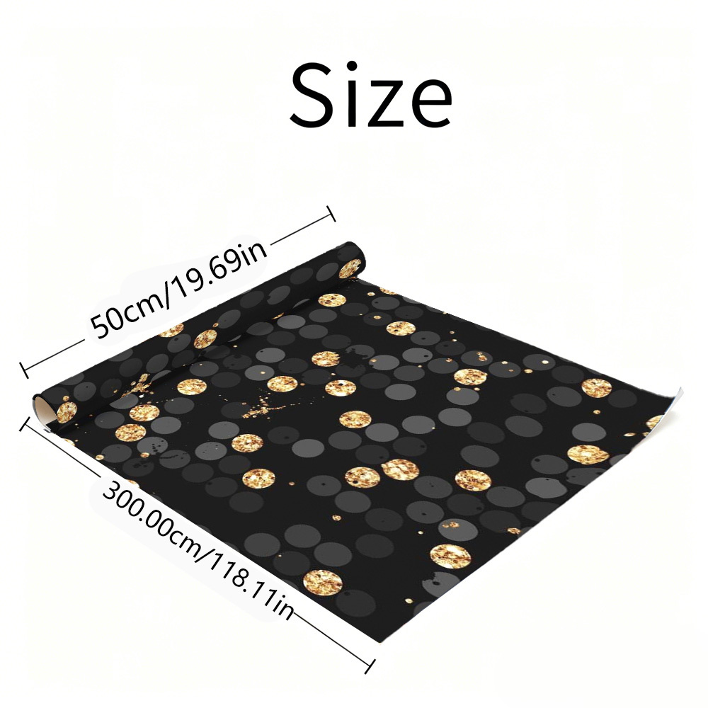 TEMU 1 Rolle Schwarz-Golden Polka Dot mit goldenem Schimmer Druckmuster Geschenkpapier, 20 Zoll x 118 Zoll, Geschenkpapierrolle, geeignet für