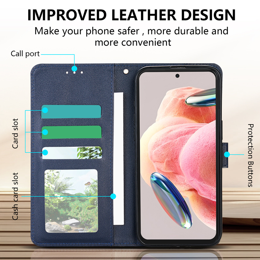 Husă pentru telefon: Portofel cu slot pentru carduri, ramă foto, suport, curea de mână, flip magnetic, din piele artificială de înaltă calitate, pentru Xiaomi Redmi Note 13 Pro 12S 11 11S 10 9 8T 7 14C 13C 12 12C 10C 9A 9C 9T Poco X6 C75 C65 M6 Pro X5 M5s 14T 13T, husă rezistentă la șocuri, portcard