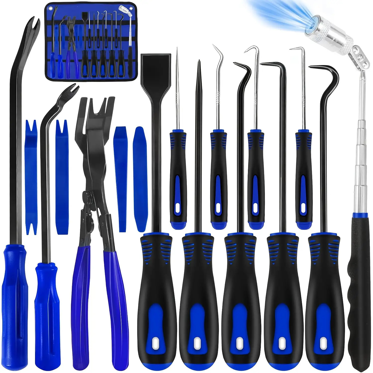 TEMU 17pcs Heavy-duty Magnetic Car Tool Kit Suitable For Mechanics & Diy - Magnetic Pickup, Telescopic Rivet Puller, Fastener Remover, Scraper, Pliers With Compatible For Tools (no Sockets/wrenches)