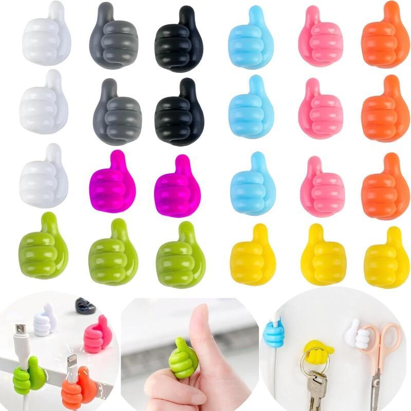 16pcs Premium Versatile Reusable Adhesive Thumb Hooks, Fun Removable , Colorful Thumb Hooks No Drill Wall Mounting For Desk Car Office Cable Manasynthetic Gemstoneent
