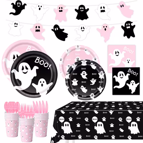 Pink Black Party Tableware Set Disposable