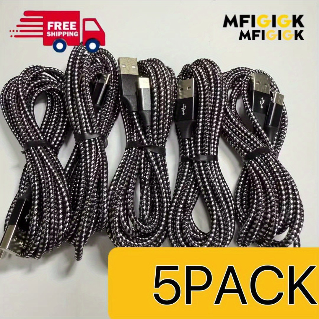 TEMU Mfiglgk 5pcs 10ft Usb-c Fast Charging Cables - Power For Galaxy And For Xiaomi On Kitchen Counters. -free, Sync, Perfect For Recipe Browsing And