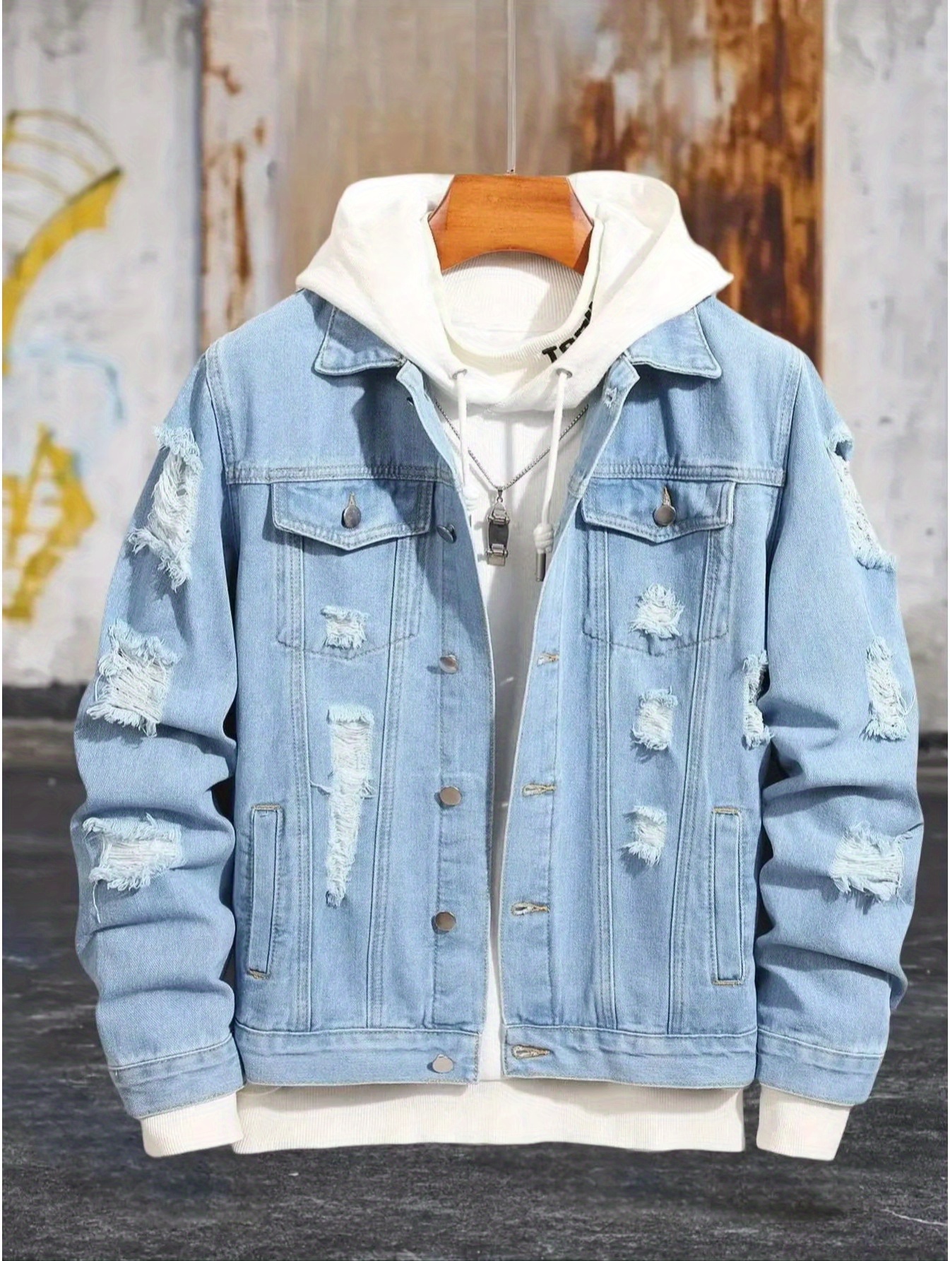 hooded denim jacket sold on Temu United States