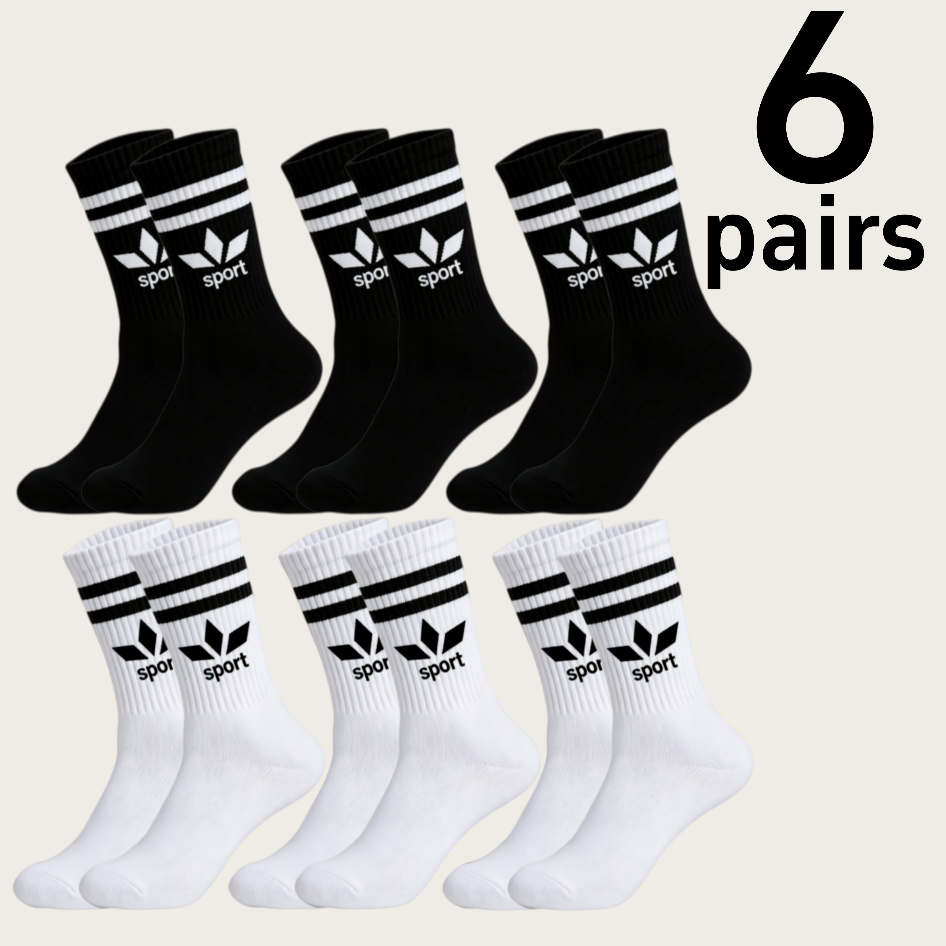TEMU 6 Pairs Dual-style Couple Knit Mid-calf Socks, Men' Stripe Maple Leaf , Sports Socks, Black And , Soft And Skin-friendly, For Running, Hiking,