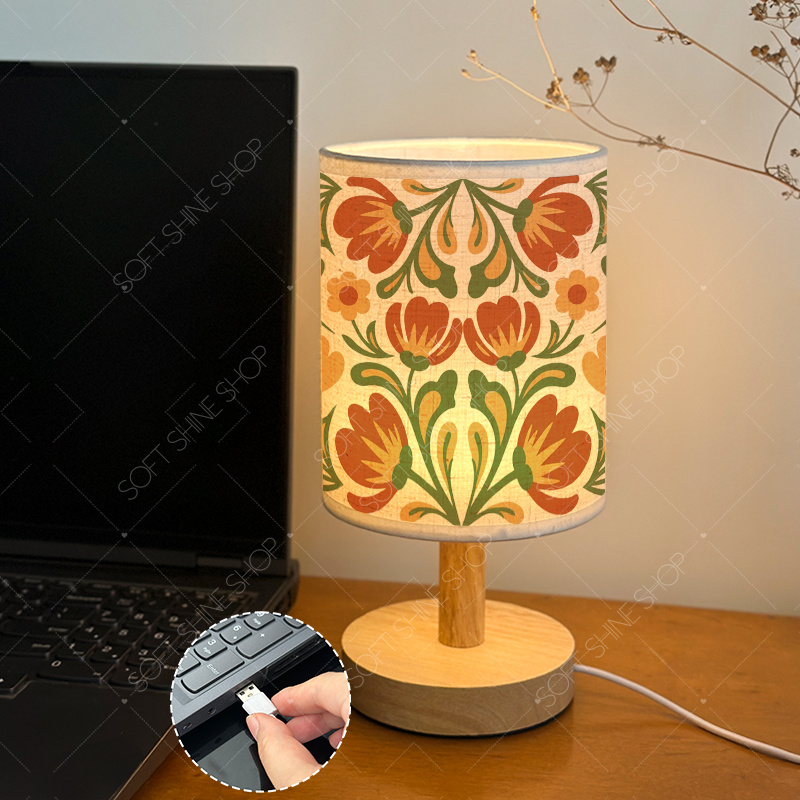 Fabric Shade USB-Powered Print Table Lamp, Cozy Light