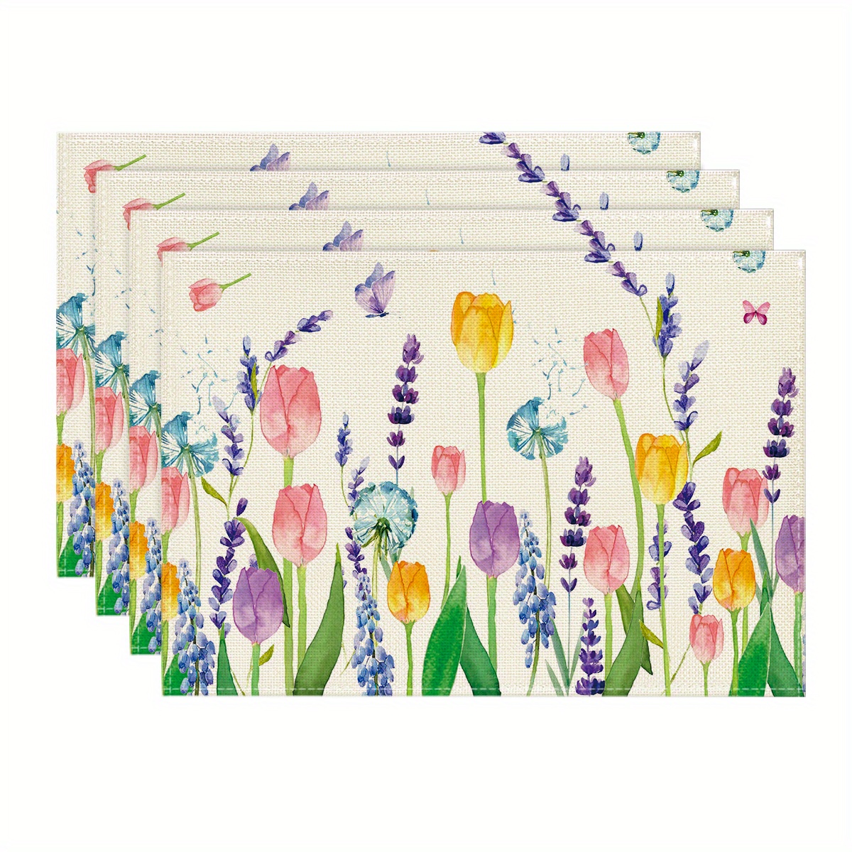 

Sm:)e Lavender Spring Placemats For Dining Table, 12 X 18 Inch Summer Seasonal Holiday Decoration Rustic Vintage Washable Table Mats Set Of 4