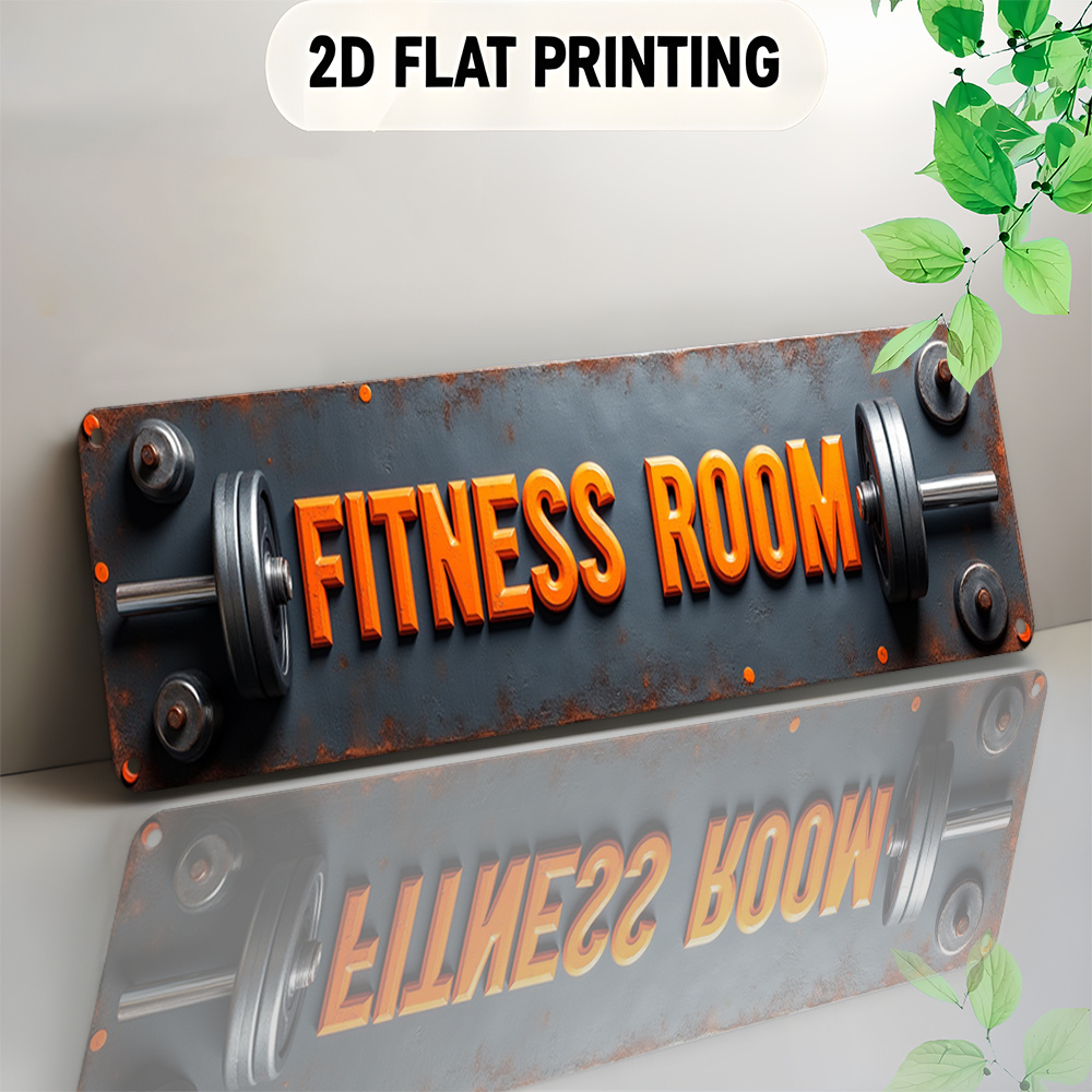 E-shop Vintage Europäischer Fitnessraum Metallschild - Große Gym Hantel Wandkunst Plakette mit "FITNESS ROOM" Text, 3,9x15,7 Zoll Aluminium /