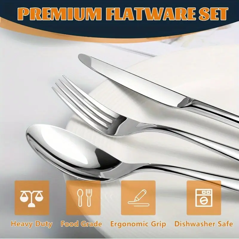 30 stainless steel cutlery set for 6, featuring a with polish, forks, knives, and spoons, and is dishwasher safe. flatware set silvery, silverware set, spoon and fork set Product details 2