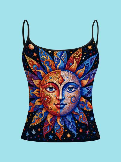 3pcs womens thin strap camisole tops starry of life vintage print fit cropped hot sleeveless undershirt tops