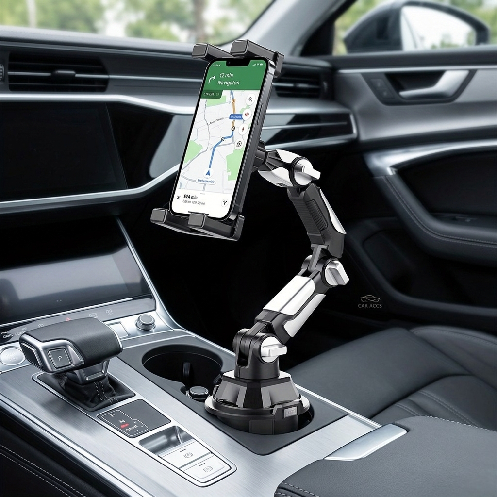TEMU Universal Car Cup Holder Phone Mount - Heavy Duty Long Arm Tablet And Phone Holder For Car, Adjustable Expansion Base, 360° Rotation Cradle Fits