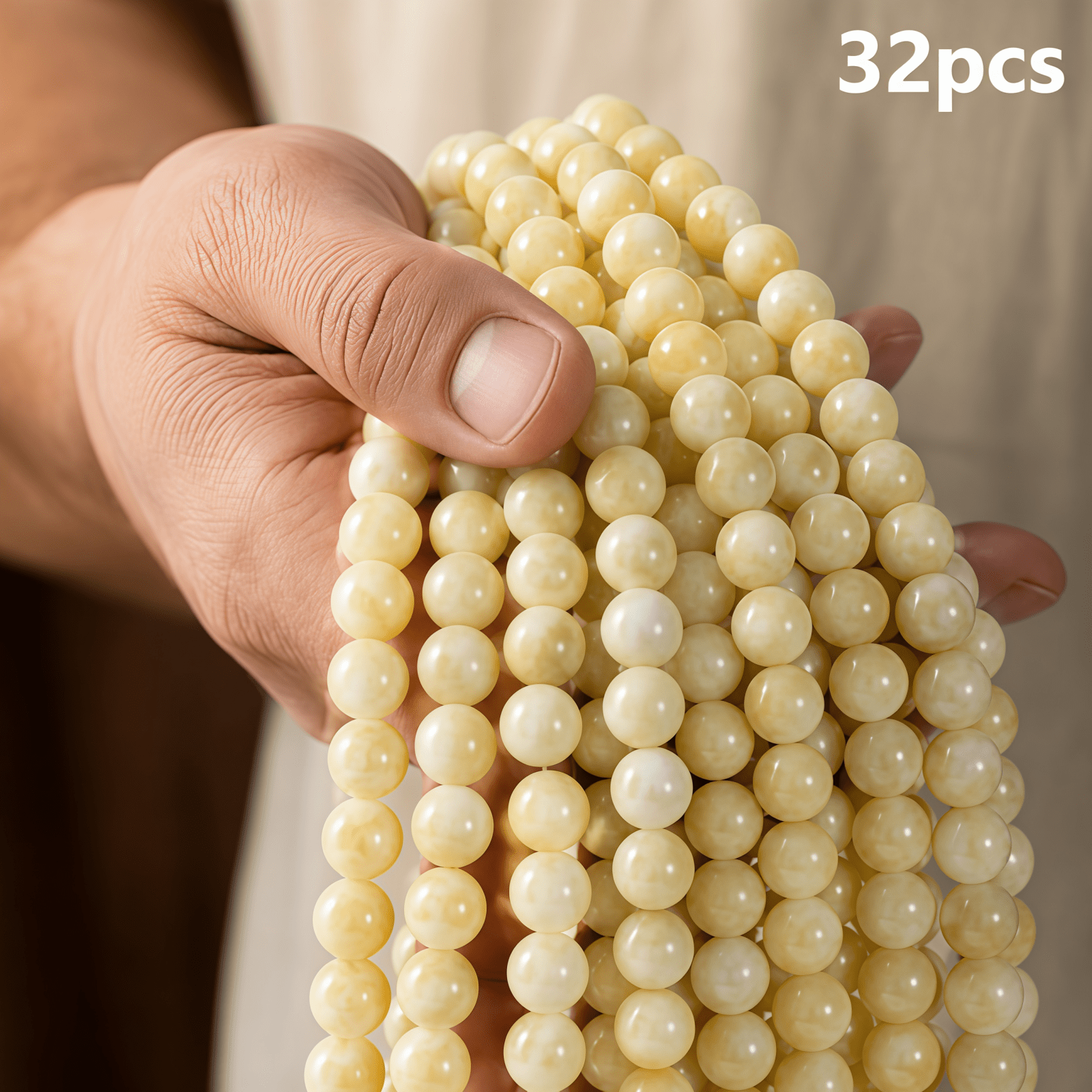 TEMU 32pcs Perles de Cristal Naturel Miel Clair 10Mm, Perles Libres, Tonalité Chaude Douce et Douce, Perles de Cristal Couleur Unie, Polissage Fin,
