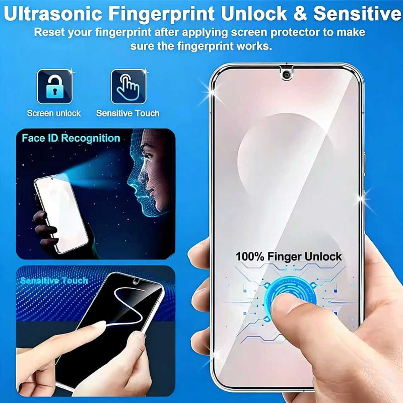 2 bucăți - Compatibil cu for Samsung Galaxy S23/S24/S25/S26 - S23/S24/S25/S26 Plus - S24 S25 S26 Ultra - S23/S24/S25 FE Protecție de Ecran din Sticlă Temperată, Transparentă de Înaltă Definiție, Suportă Funcția de Deblocare prin Amprentă cu Tehnologie Soundwave, Rezistentă la Praf și Zgârieturi