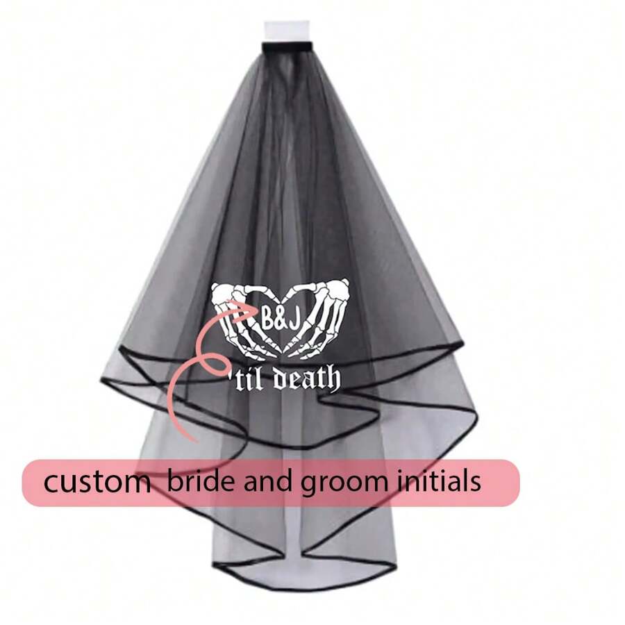 TEMU 1 Personalized Custom 'til Death Bride And Groom Initials Gothic For Halloween Wedding Bachelorette Party Bridal Shower Decoration Gift Mrs,
