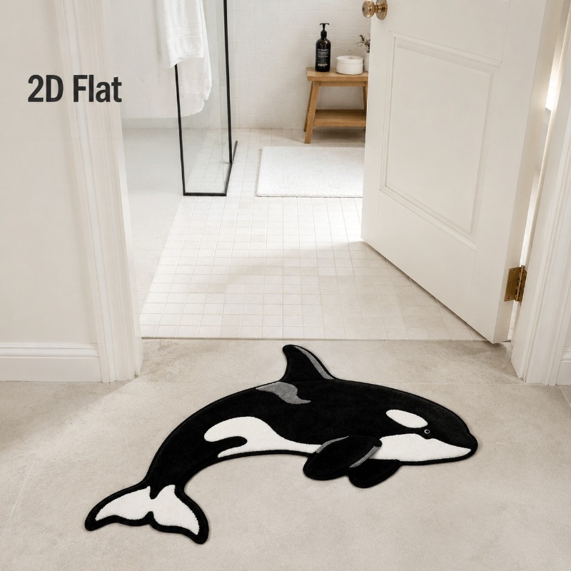 TEMU 2d Flat, 1pc Velvet 850g/ã¡ Bathroom Non-slip Mat, 2d Printed Rug, Deep Sea Ocean Themed Art Irregularly Shaped Carpet, Smooth Curved Wave ,