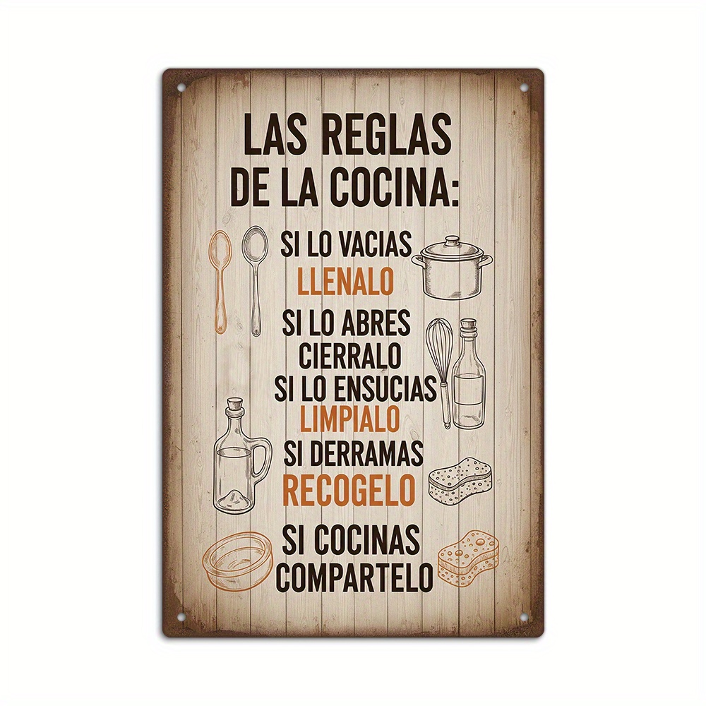 TEMU 1 letrero de metal vintage español, LAS REGLAS DE LA COCINA, decoración de pared para el hogar, cafetería, oficina, bar, regalo para , ,